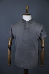Polo Ralph Lauren Custom Fit Grey Solid Cotton Short Sleeve Polo Shirt Size L