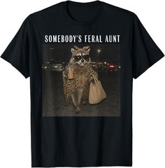 Somebody’s Feral Aunt Raccoon Iced Coffee Sarcastic Animal T-Shirt