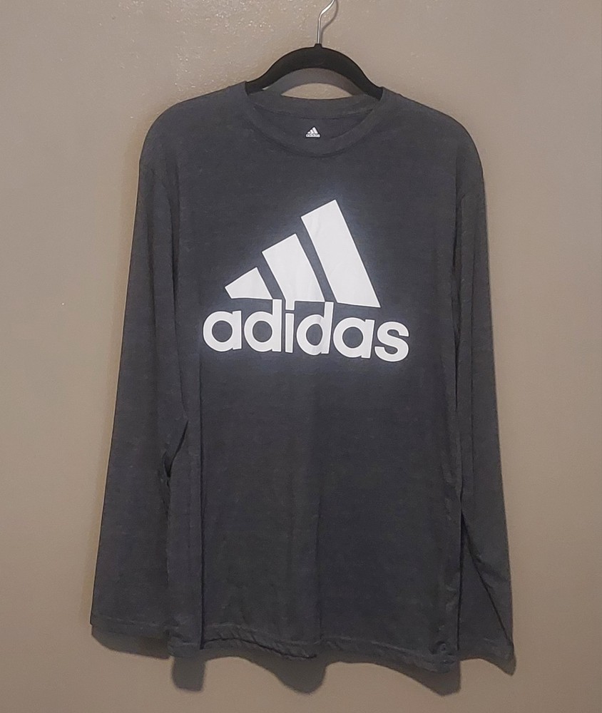 Adidas Long Sleeve Men’s Graphic T Shirt, Size Medium, Gray And White