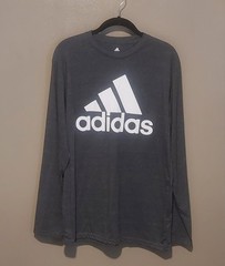 Adidas Long Sleeve Men’s Graphic T Shirt, Size Medium, Gray And White