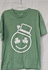 Smiley Face T Shirt Emoji Shamrock Eyes Green XL Unisex Tee NWOT