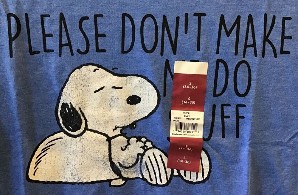 SNOOPY Mens Small, XL, ~OR~ 3XL Blue Shirt “Please Don’t Make Me Do Stuff”