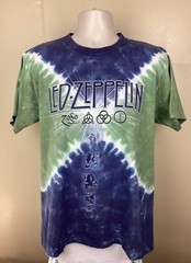 Vtg 2003 Led Zeppelin Liquid Blue Tie Dye T-Shirt Green M Y2K Band Single Stitch