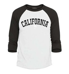 California State Letter Print Palm Tree Raglan Baseball State Shirts