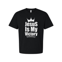 Unisex Christian T Shirt Featuring The Phrase Jesus Is My Victory With Crown Emb