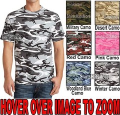 Mens CAMO T-Shirt Pigment Dyed PRESHRUNK Cotton S, M, L, XL, 2XL, 3XL, 4XL NEW