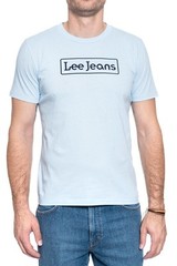 Lee Jeans Logo Print T-Shirt Men Medium Cotton Regular Fit Short Sleeve Sky Blue
