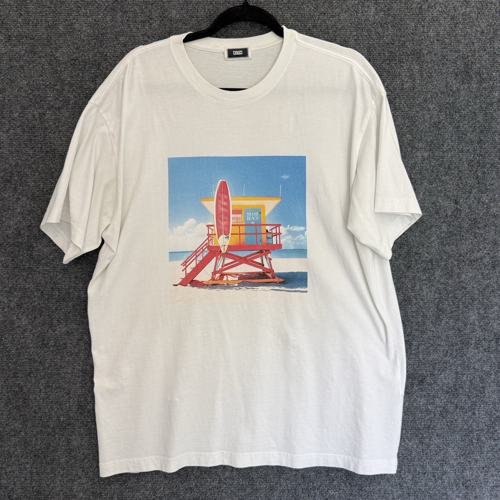 Kith Miami Beach Graphic T-Shirt White Photo Print Tee Mens Large