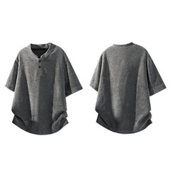 Men’s Striped Hong Kong Style T Shirt Short Sleeve For Henry Collar Regular Fit