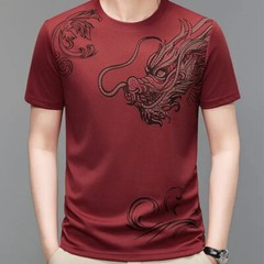 New Men Fashion Trend Dragon Rhinestones Hot Drill Short Sleeve Summer T-Shirt