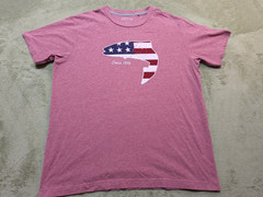 Orvis Men’s Large T-Shirt Pink Heather American Flag Trout Fish Graphic Tee