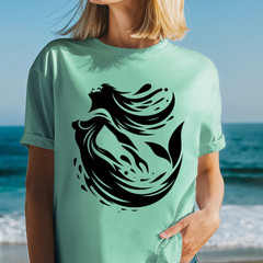 Mermaid Silhouette T-Shirt | Ocean Wave Illustration Tee, Mermaid Vibes Shirt