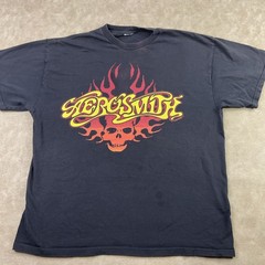 Vintage Y2K Aerosmith T-Shirt Sz L Band Tee Graphic Rag Doll Skull Flames Fire