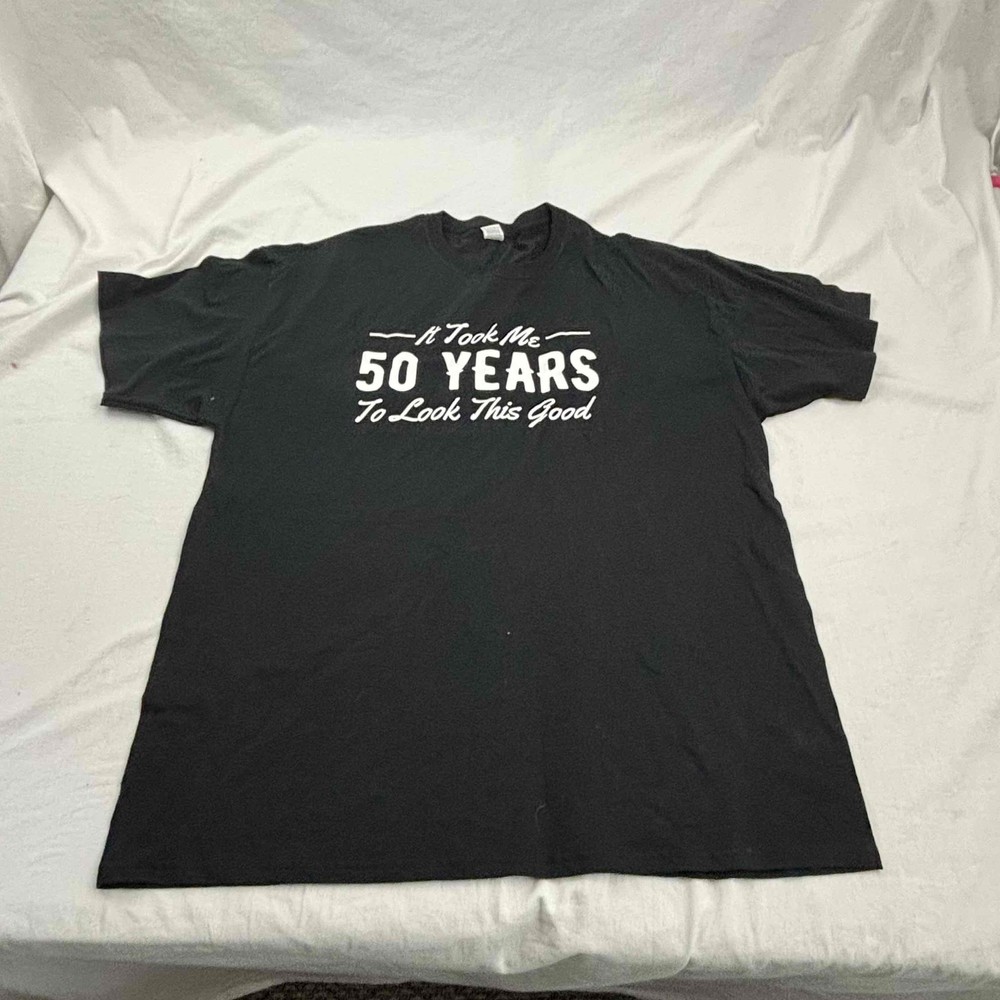 50th Birthday Fruit Of The Loom Unisex T-Shirt Black Graphic Print Extra Large