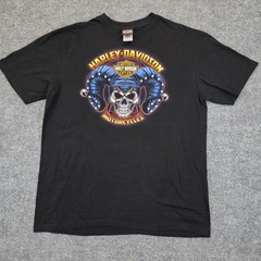Harley Davidson T-Shirt Mens XL Black Jester Skull Graphic Stafford Texas 2014