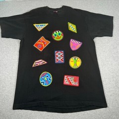 Vintage Shirt Adult Large Black Aztec Symbols Faces Single Stitch Mens 90s