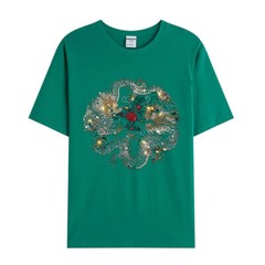 Fashion Dragon Rhinestones Summer Short Sleeve Luxury Men Trend Black T-Shirt
