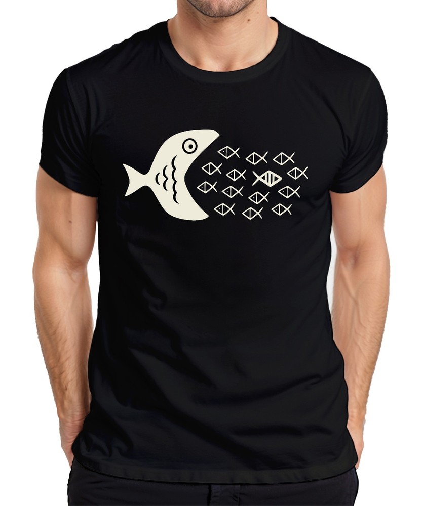 Big Fish Eats Small Fish School of Fish Sea Ocean Maritime Mens T-Shirt