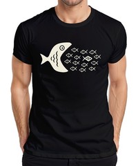 Big Fish Eats Small Fish School of Fish Sea Ocean Maritime Mens T-Shirt