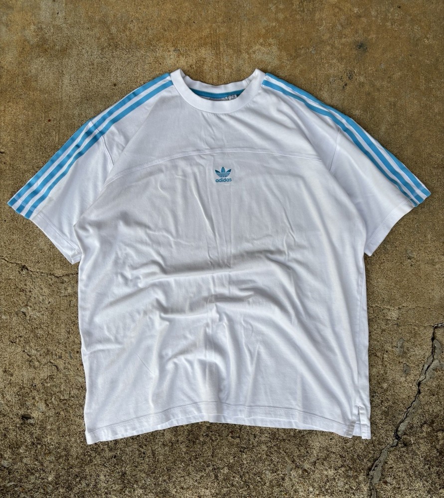 Adidas Originals Trefoil Shirt XL White Baby Blue 3 Stripes Regular Fit Sport