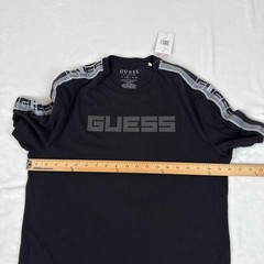Guess Mens Alex SS Logo Tee Jet Black Tape T-Shirt T5BI70KBIV0 Medium NEW