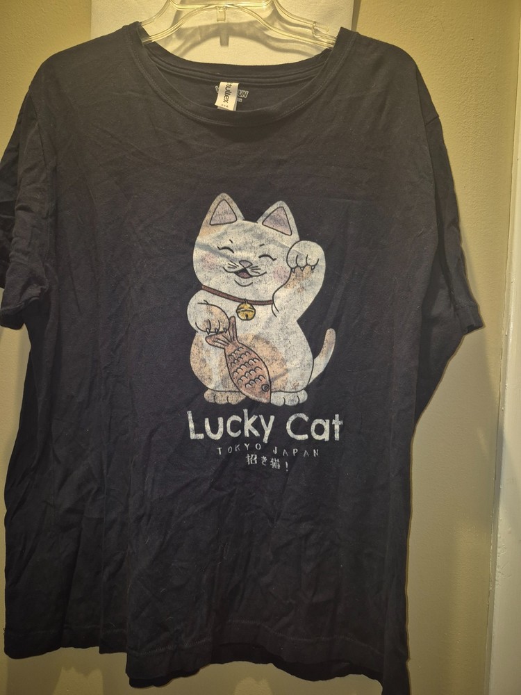 Tullex Tokyo Japan Lucky Cat Navy Blue Tee Shirt Size XXL