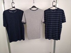 M&S 3Pcs Men’s Crew Neck Linen Modal T-shirts Size M Navy Stripe & Grey NEW