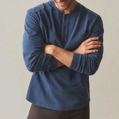 American Giant Broken-in Premium Slub Henley T Shirt Mens XL Teal Ribbed Collar