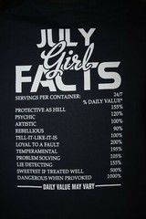 July Girl Facts- Daily Value May Vary- Long Sleeve T-Shirt Large, Blue