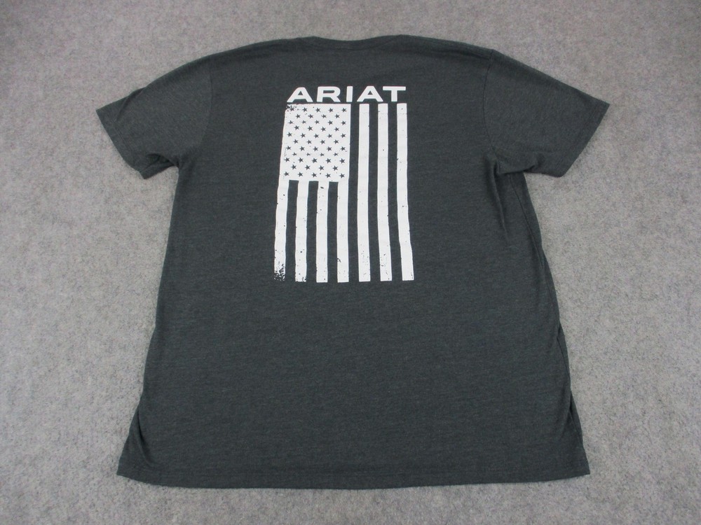 Ariat Shirt Mens XL Gray White American Flag Graphic Patriotic Western Cowboy