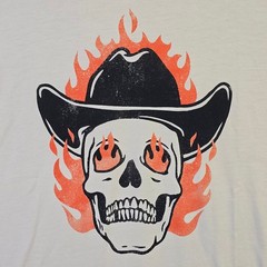 Lucky Brand Flaming Skull Shirt 2XL XXL Beige Casual Cowboy Hat Fire NWT