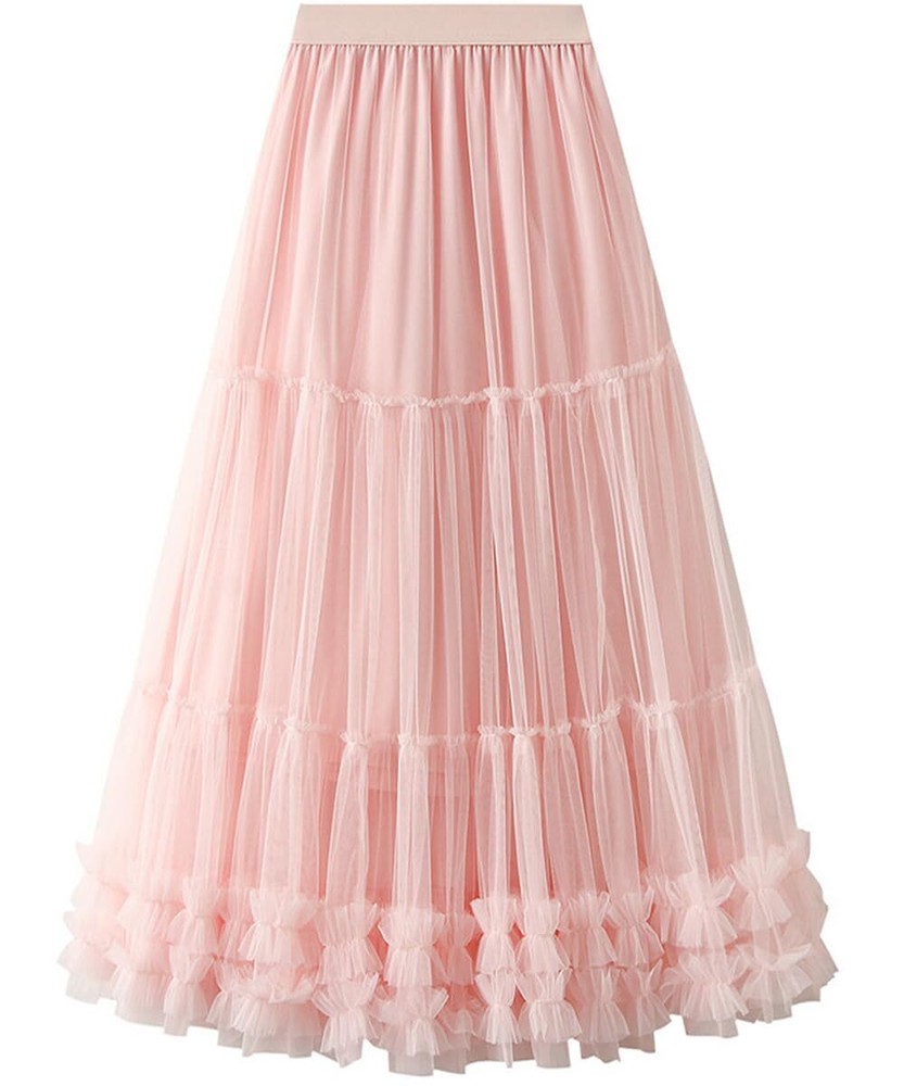 Tulle Skirts for Women Long Pleated Maxi Skirt High Elastic Waist A Line Full…