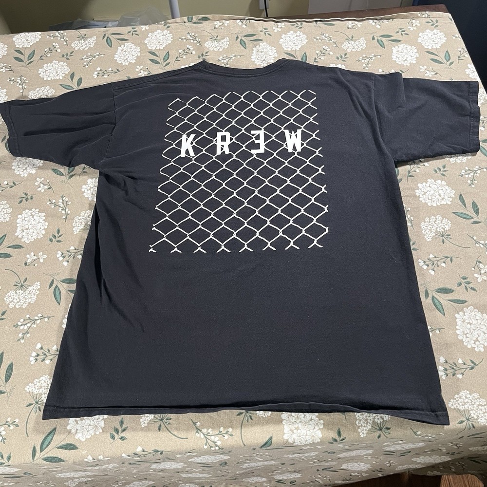 Vintage Krew Skateboarding Shirt Large Black Double Sided Y2K Skate Punk