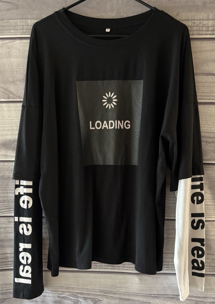 Black And White Long Sleeve Shirt Unisex Medium Oversized Used “loading”
