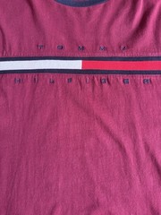 Tommy Hilfiger Men’s Burgundy Colorblock Logo Crew Neck Cotton Knit Tee 3XL