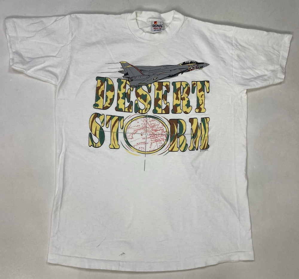 VINTAGE Desert Storm T-shirt Men Medium White USA 90s Single Stitch