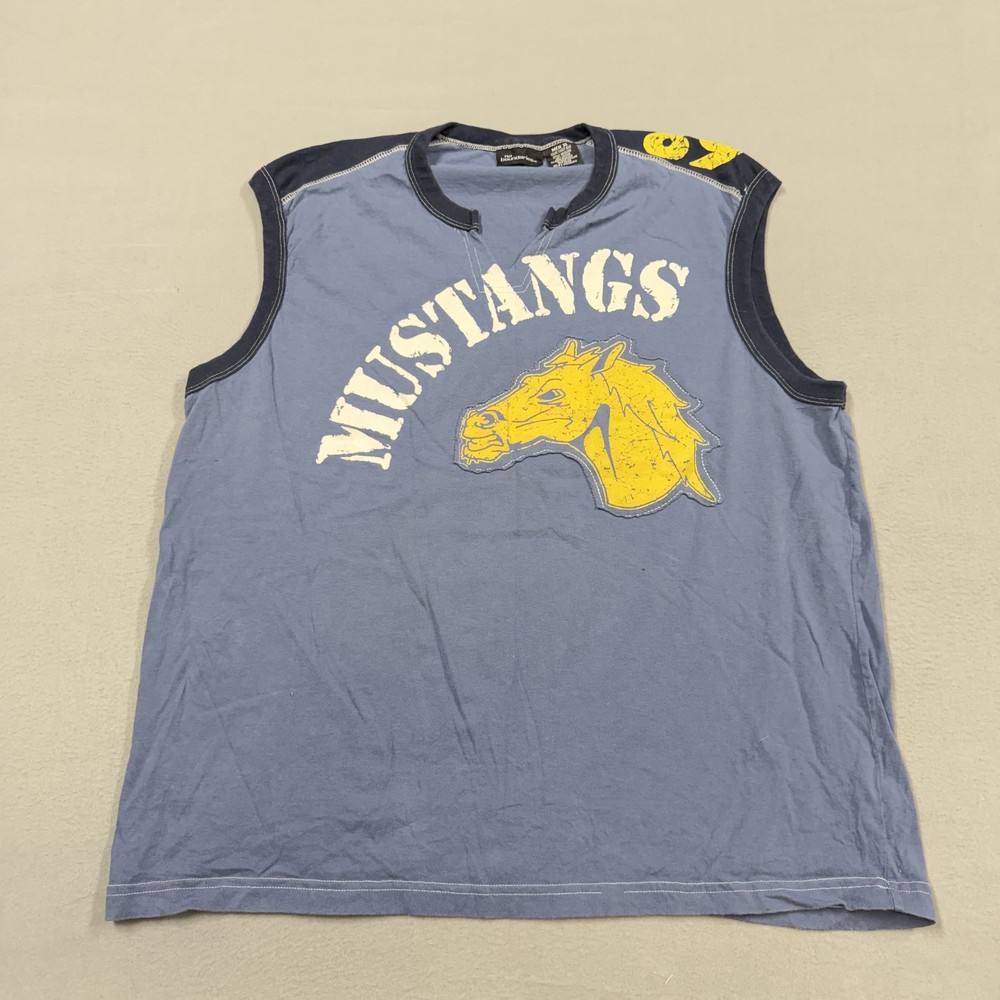 No Boundaries Shirt Mens XL Blue Mustangs Horse Graphic Sleeveless y2k skater