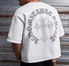 New Men Luxury Diamond Cross Rhinestones White T-Shirt High Quality