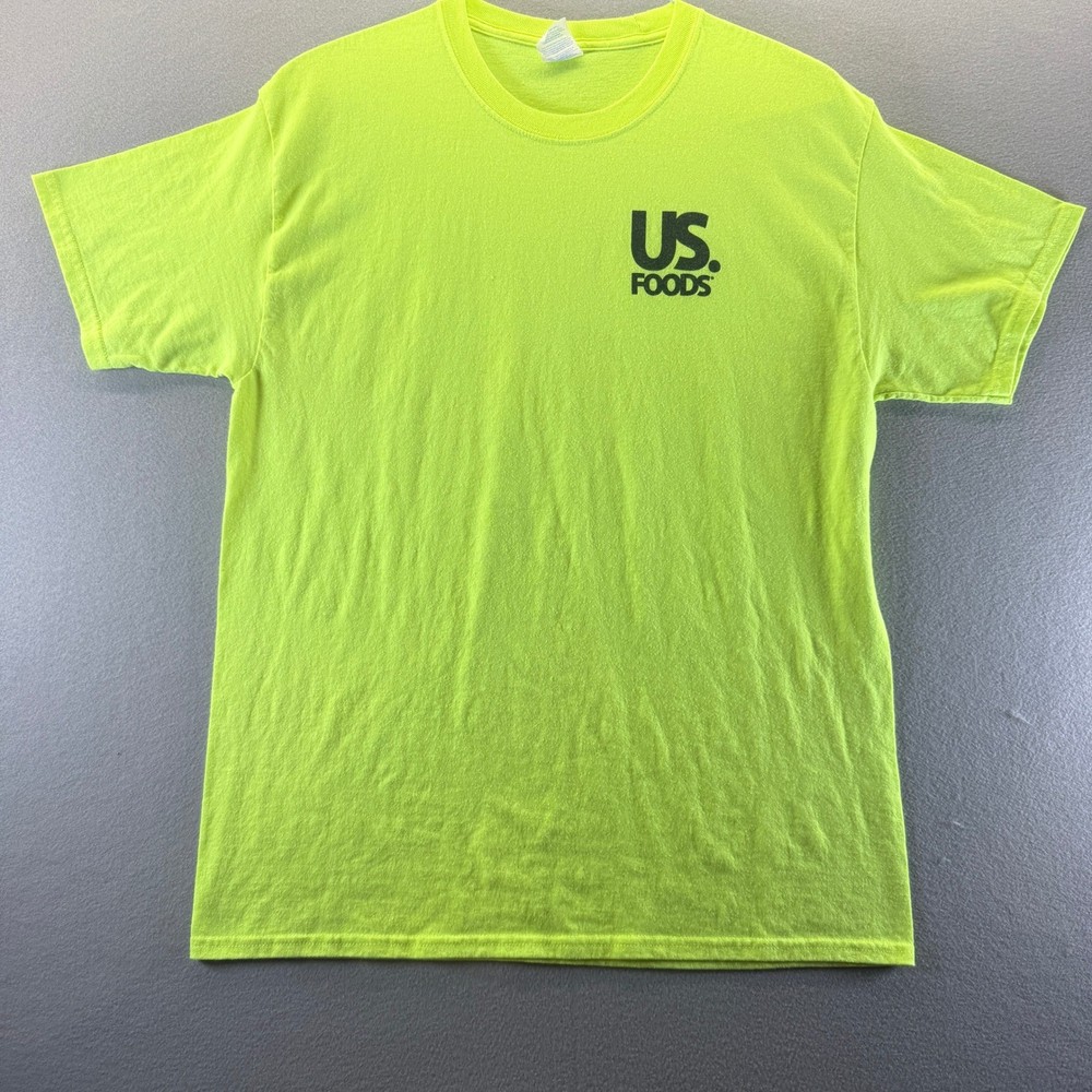 US Foods Mens Neon Safety Yellow Short Sleeve Logo T-Shirt Large High Vis
