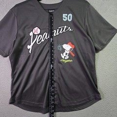 Peanuts® Snoopy Baseball Jersey shirt Mens Large Black Charlie Brown Button NWT