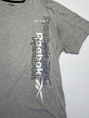 Reebok Men’s Graphic T-Shirt Size Large Gray Vertical Logo Athletic Tee