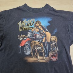 3D Emblem American Biker Wild Breed T Shirt Large Black Motorcycle Wolf Graphic