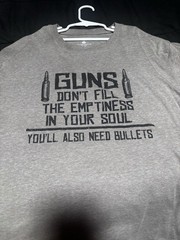 Men’s Gray Graphic T-Shirt Size M Cotton Crew Neck Short Sleeve Gun Slogan