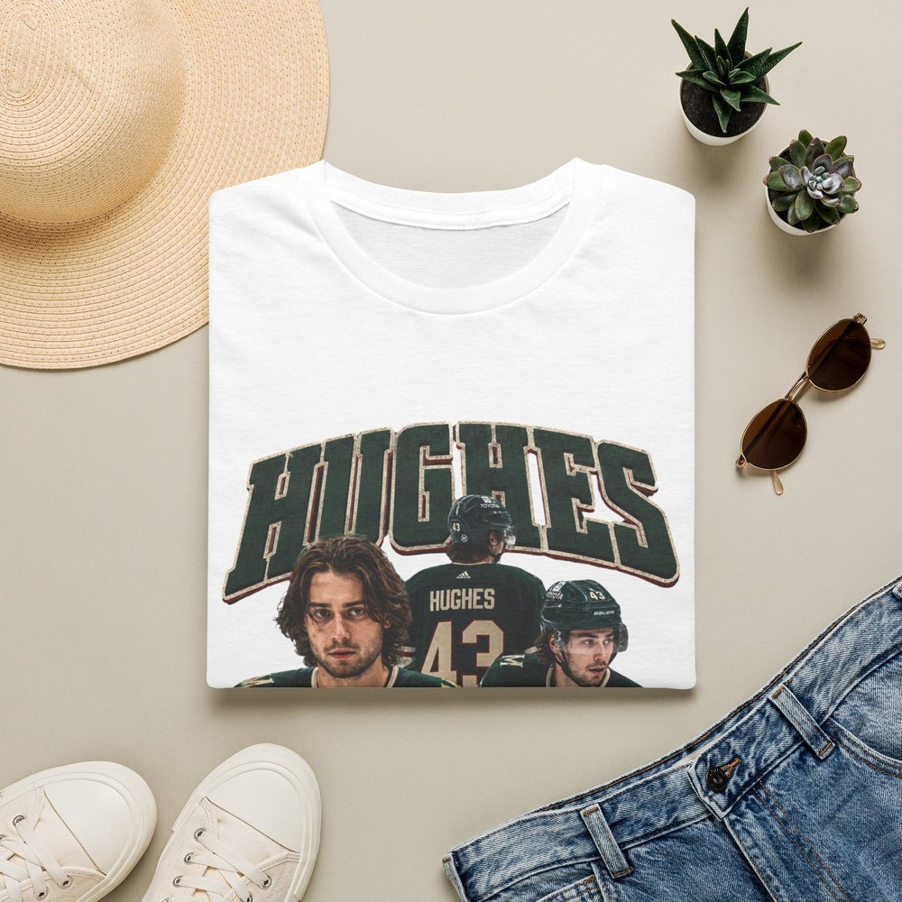 Quinn Hughes Hockey Player Graphic T-Shirt | Number 43 Jersey Tribute