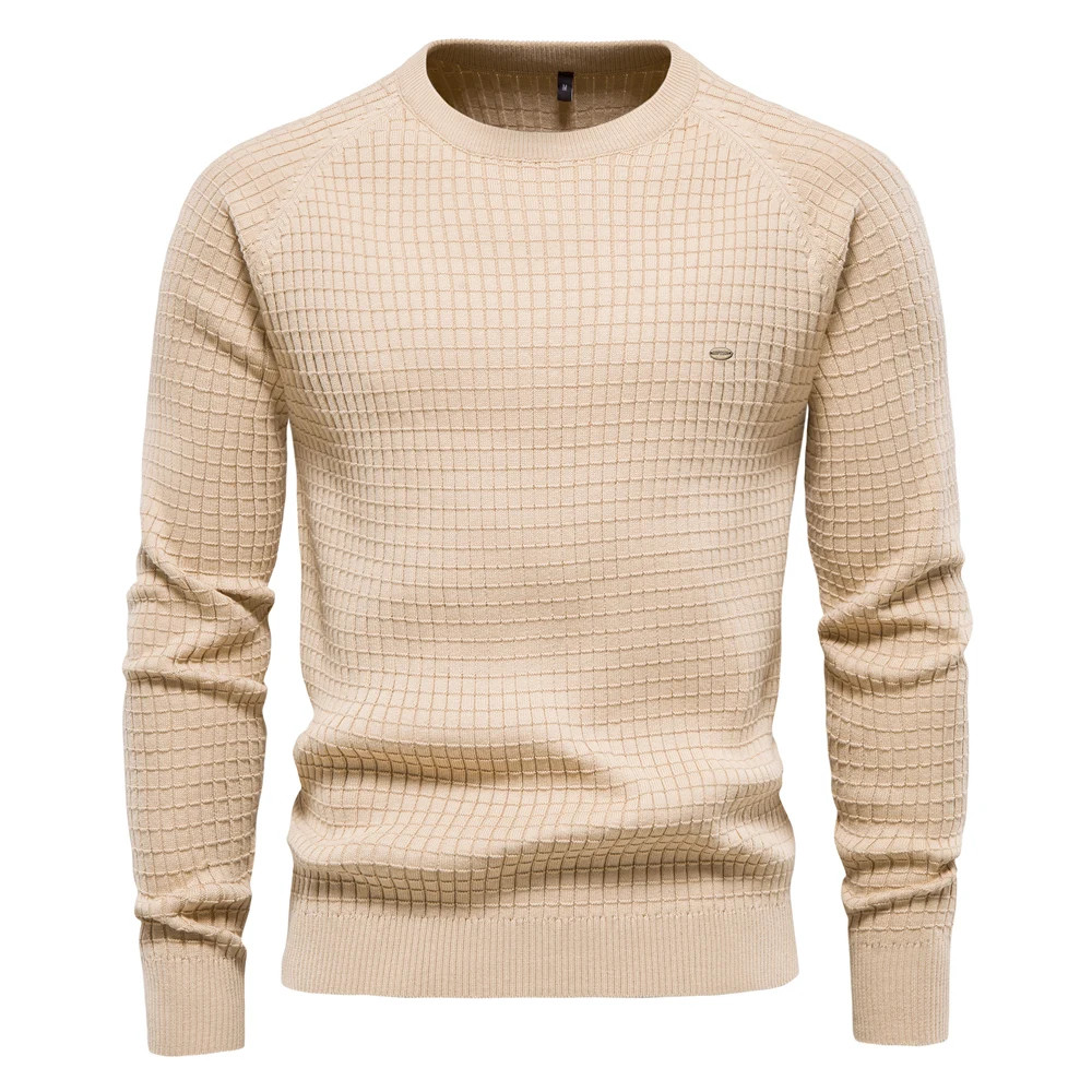 100% Cotton Men Sweaters Soild Color O-ne High Quality Mesh Pullovers