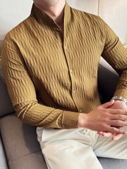 Retro Shirt Men’s Long-sleeved Spring Fashion Slim Business Casual T-shirts Tops