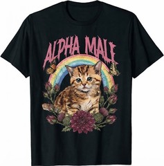 Cute Cat Alpha Male Graphic T-Shirt Funny Kitten Rainbow Floral Retro Tee