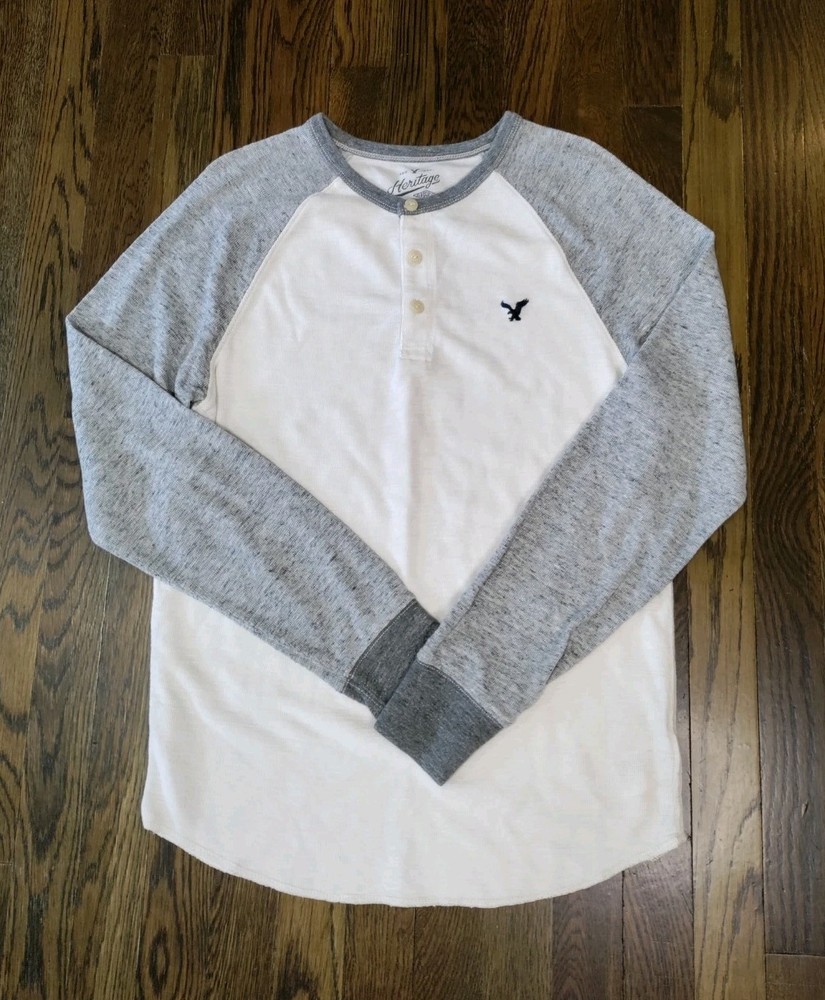 American Eagle Thermal Base Layer Men’s M Ivory Gray Logo Y2K NWOT Cotton Blend