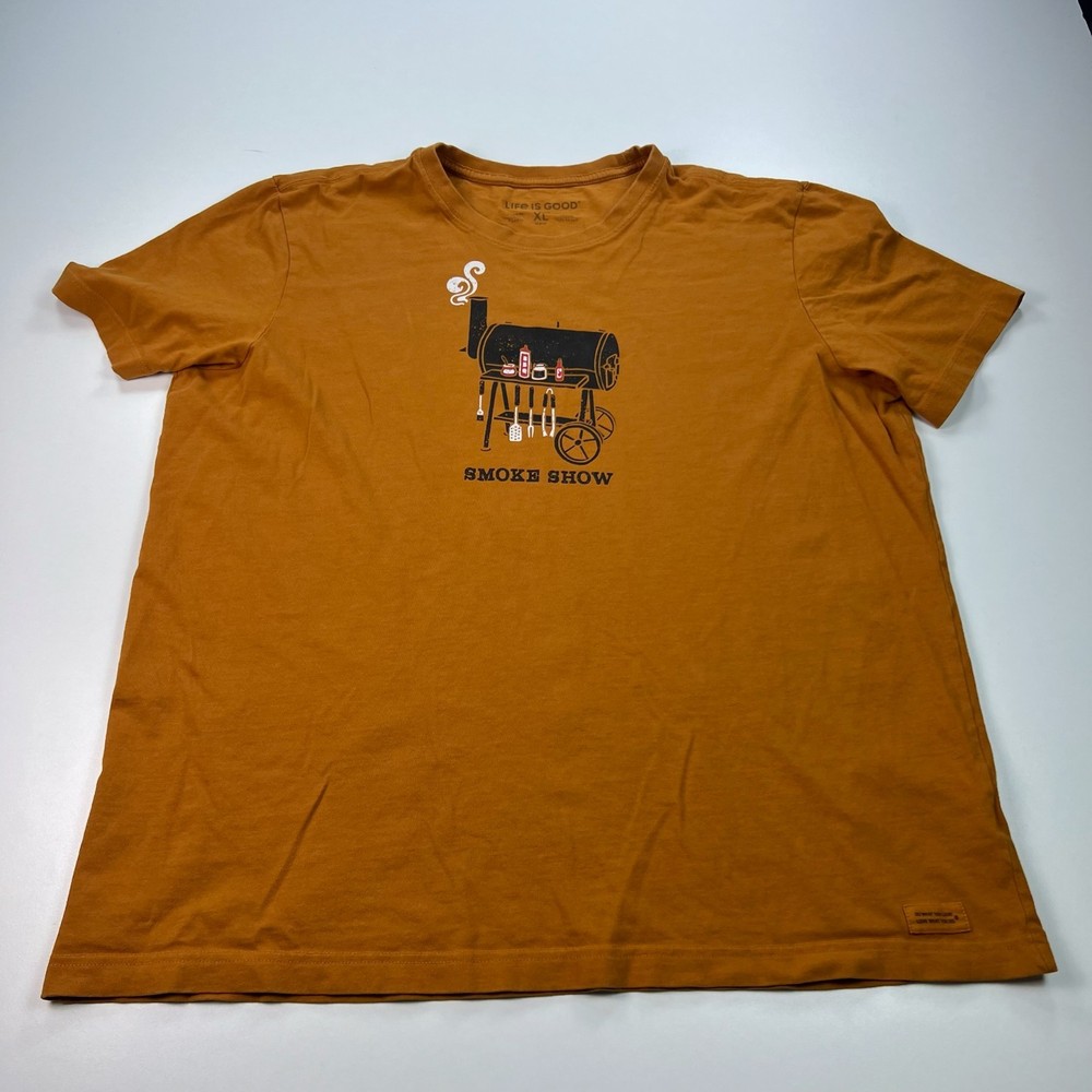 Life is Good Crusher Shirt Mens Extra Large XL Orang Crew Neck Cotton Smoke Show