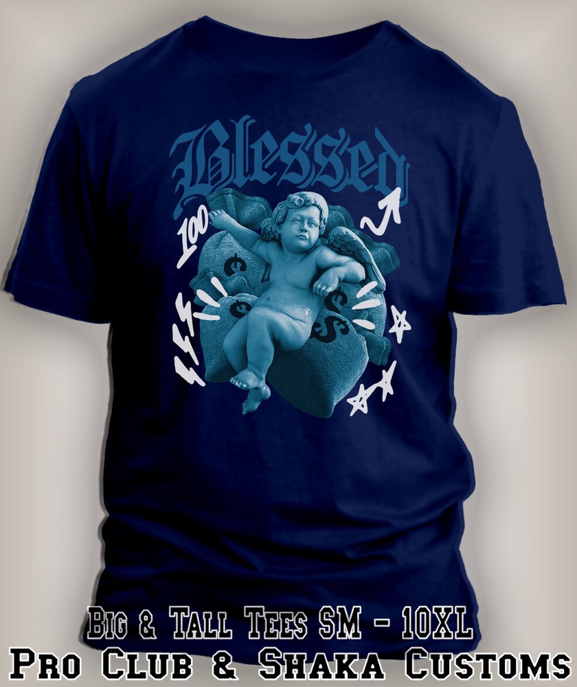 Blessed Angel Big Tall Sm Graphic Pro Club Shaka Tee to Match J4 Military Blue